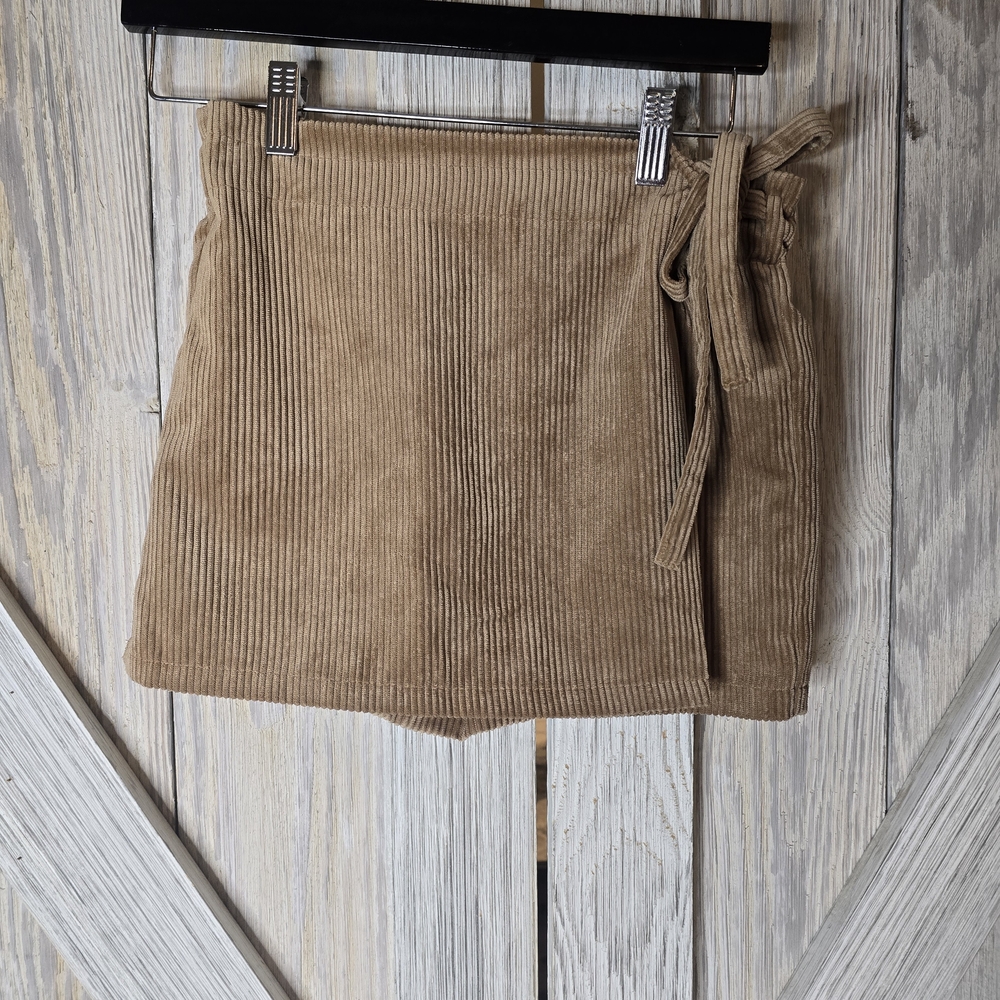 Corduroy Wrap Mini Skirt in Light Brown